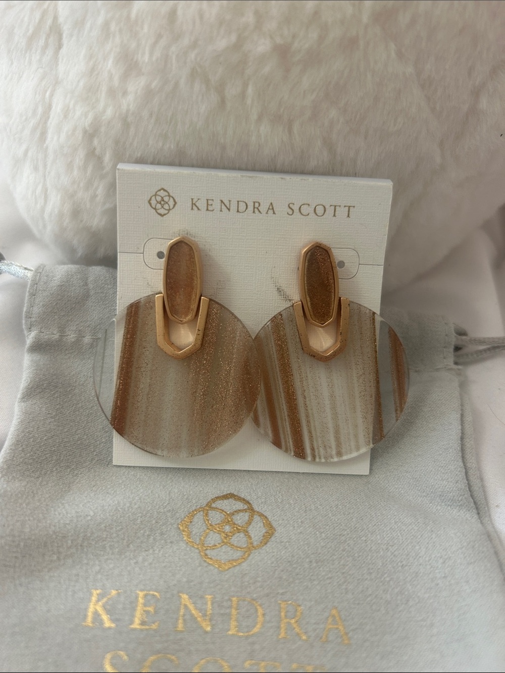 Kendra Scott Didi Statement Earrings | Rose Gold | Neutral Stripe Resin | NWT